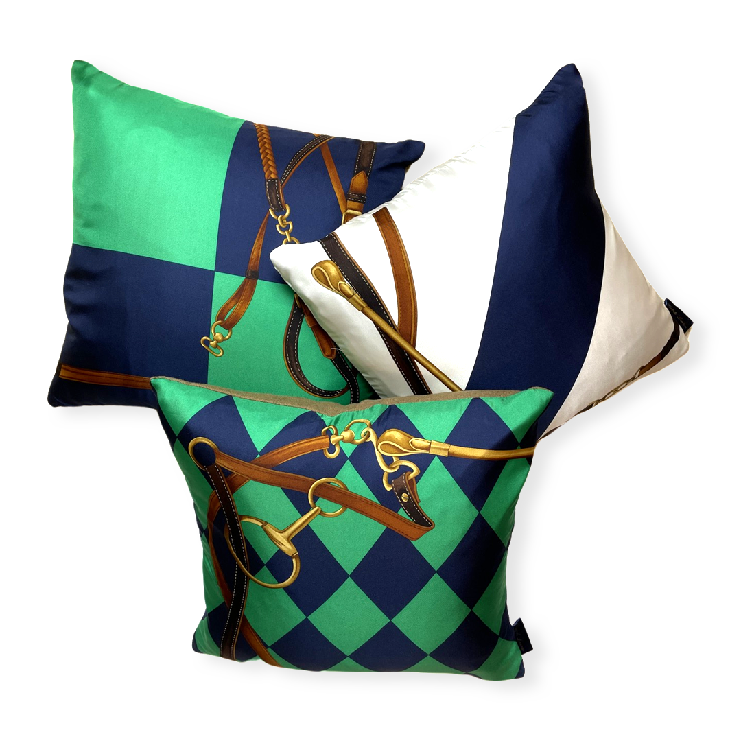 Vintage Ralph Lauren Pillow Jockey Tack Vintage Silk Scarf Pillows 18" at Vintage Luxe Up