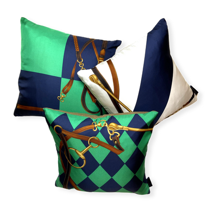Vintage Ralph Lauren Pillow Jockey Tack Vintage Silk Scarf Pillows 18" at Vintage Luxe Up