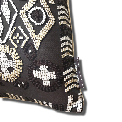 Kelly en Perles Chocolate Vintage Silk Scarf Pillow 17"