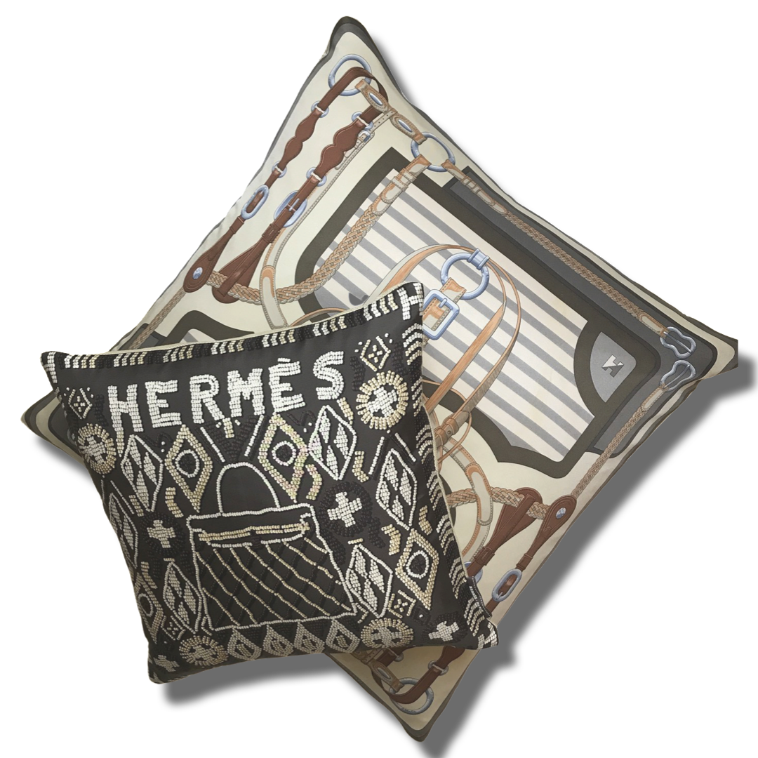 Kelly en Perles Chocolate Vintage Silk Scarf Pillow 17"