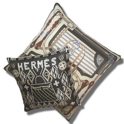 Kelly en Perles Chocolate Vintage Silk Scarf Pillow 17"