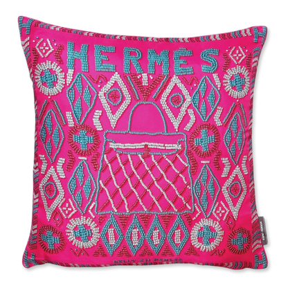 Vintage Hermes Pillow Kelly en Perles Rose Vintage Silk Scarf Pillow 17" at Vintage Luxe Up