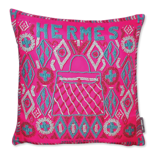 Vintage Hermes Pillow Kelly en Perles Rose Vintage Silk Scarf Pillow 17" at Vintage Luxe Up