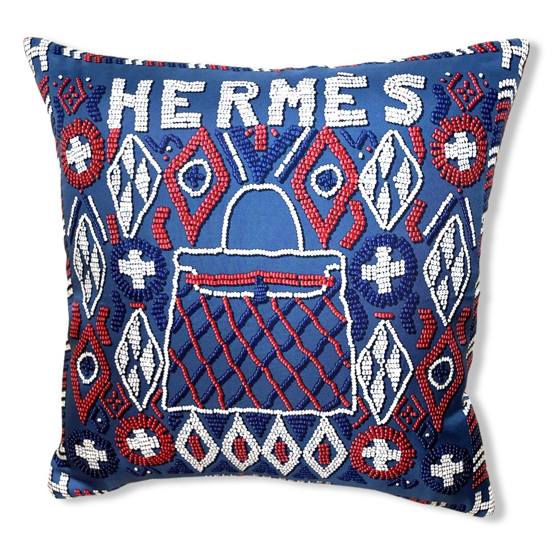 Vintage Hermes Pillow Kelly en Perles Vintage Silk Scarf Pillow 17" at Vintage Luxe Up