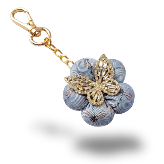 Dragonfly & Butterfly Vintage Silk Necktie Keychain