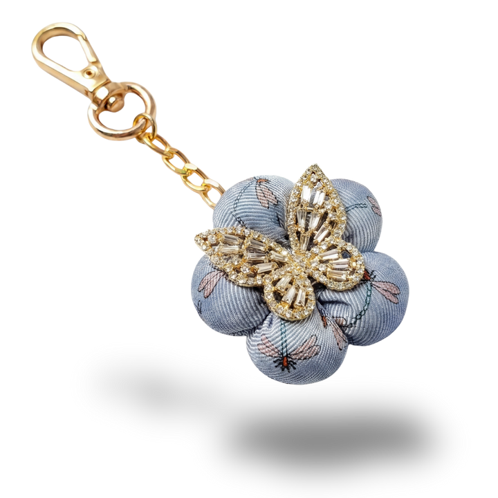 Dragonfly & Butterfly Vintage Silk Necktie Keychain