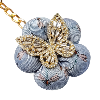 Dragonfly & Butterfly Vintage Silk Necktie Keychain