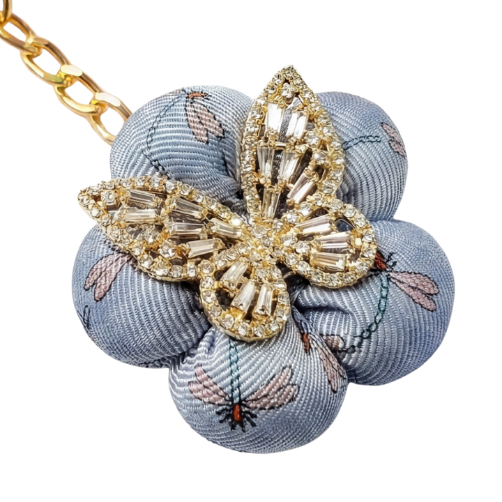Dragonfly & Butterfly Vintage Silk Necktie Keychain