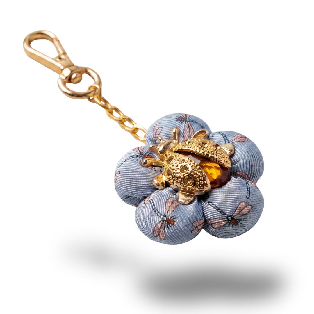 Dragonfly & Ladybug Vintage Silk Necktie Keychain