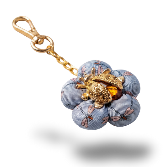 Dragonfly & Ladybug Vintage Silk Necktie Keychain