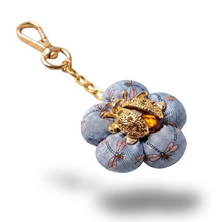 Dragonfly & Ladybug Vintage Silk Necktie Keychain