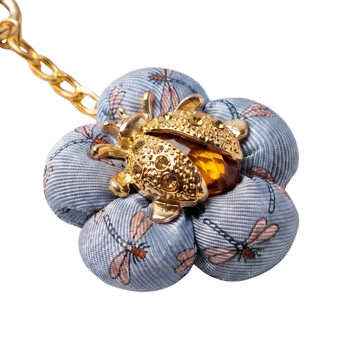 Dragonfly & Ladybug Vintage Silk Necktie Keychain