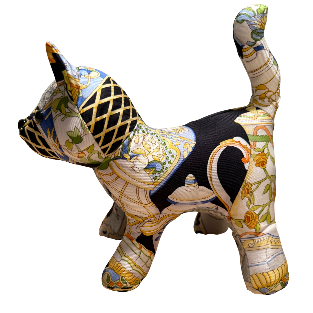 Chinoiserie Temple Jar Vintage Silk Scarf Charming Kitten
