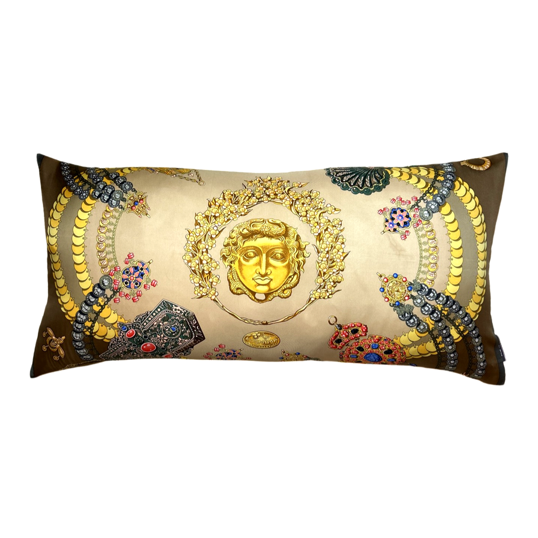 Vintage Hermes Pillow Kosmima Vintage Silk Scarf Lumbar Pillow 35" at Vintage Luxe Up