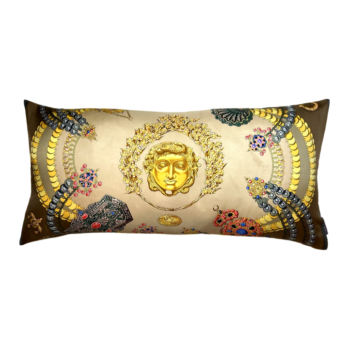 Vintage Hermes Pillow Kosmima Vintage Silk Scarf Lumbar Pillow 35" at Vintage Luxe Up