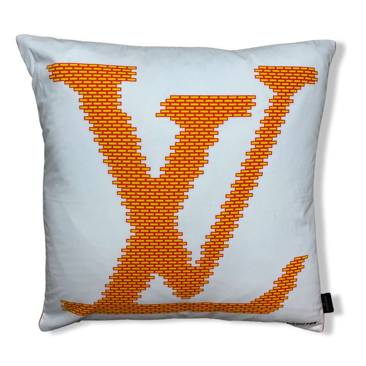 Vintage Louis Vuitton Pillow LV Logo Cotton Vintage Scarf Pillow 22" at Vintage Luxe Up