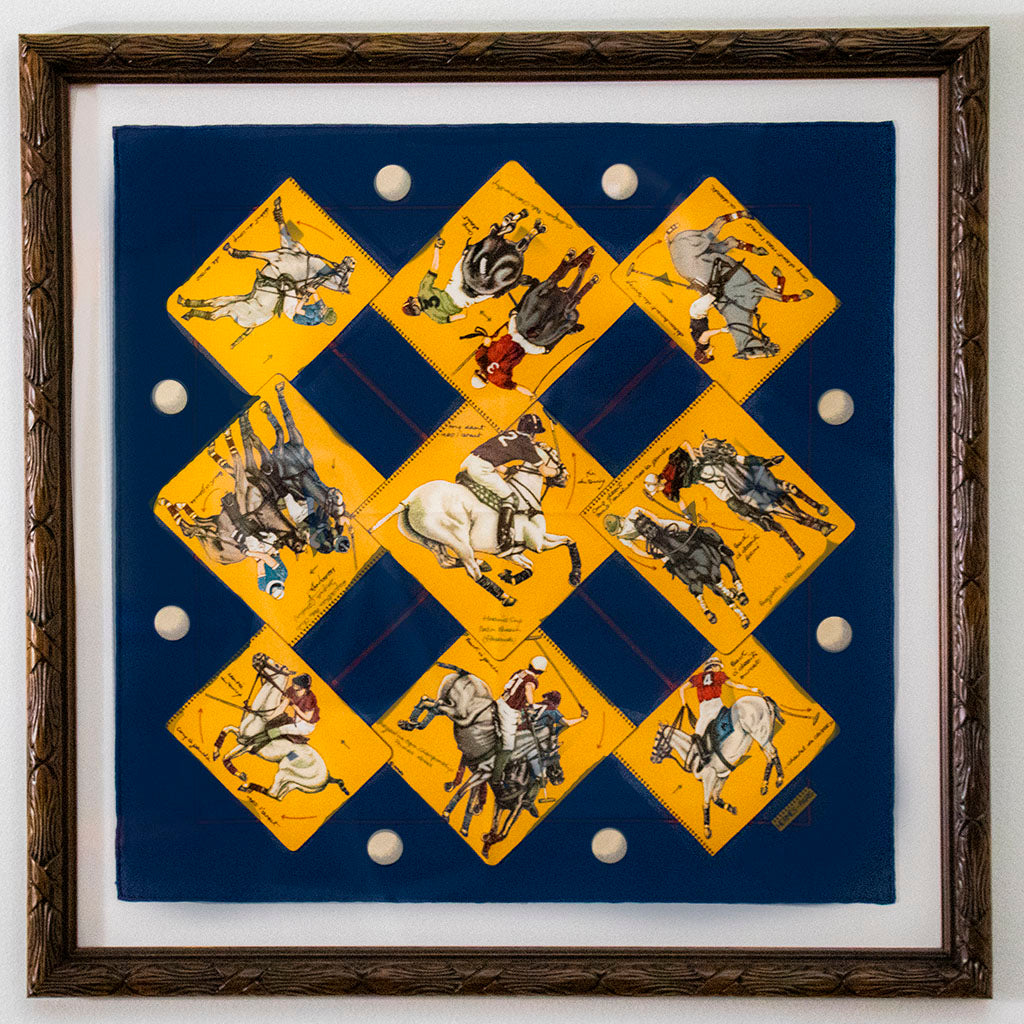 Le Monde de Polo Framed Vintage Silk Scarf 20"