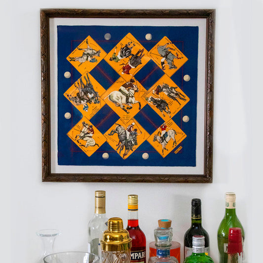 Framed Hermes Scarf Le Monde de Polo Framed Vintage Silk Scarf 20" Vintage Hermes at Vintage Luxe Up
