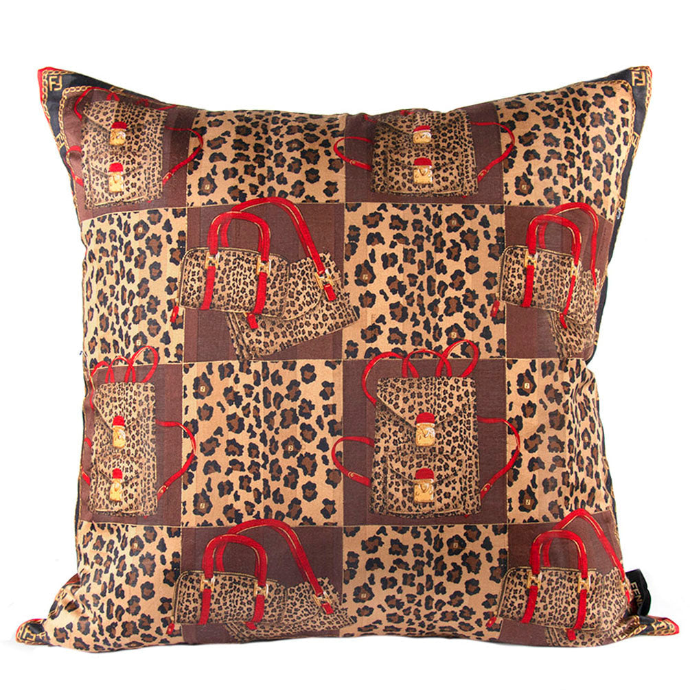Vintage Fendi Pillow Leopard Vintage Scarf Camouflage Pillow 22" at Vintage Luxe Up