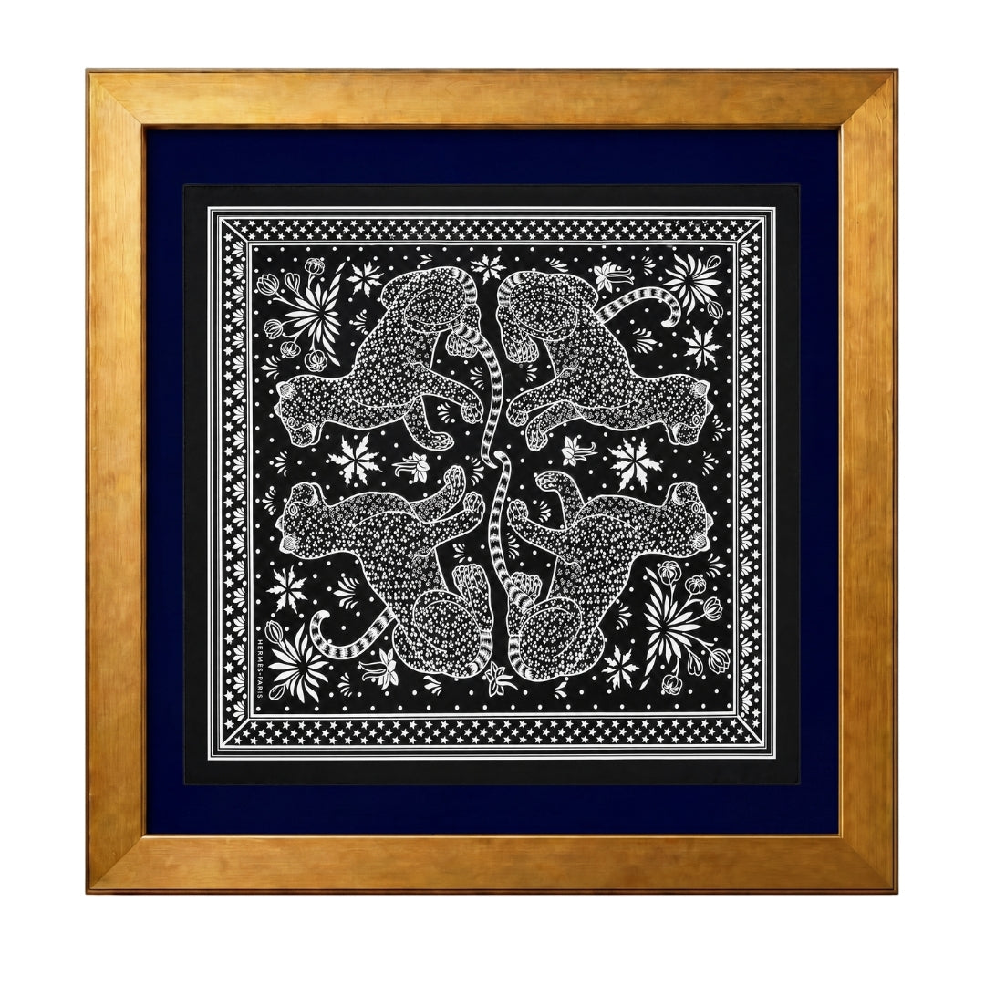HERMES Leopards Bandana Vintage Hermes Framed Scarf