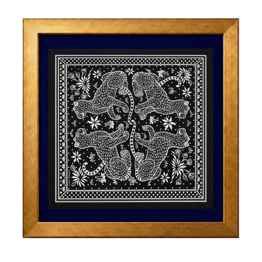 HERMES Leopards Bandana Vintage Hermes Framed Scarf