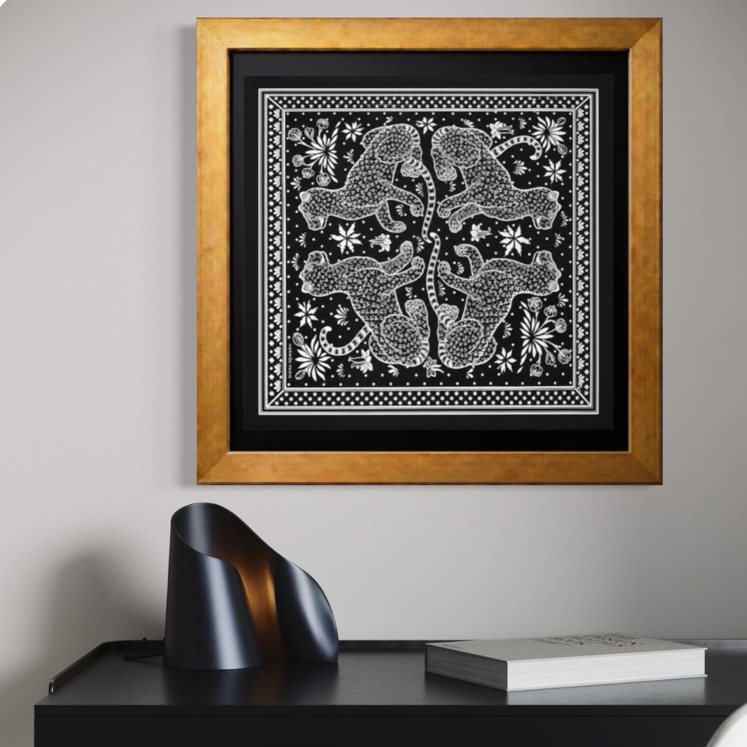 HERMES Leopards Bandana Vintage Hermes Framed Scarf