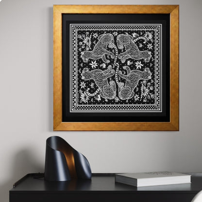HERMES Leopards Bandana Vintage Hermes Framed Scarf