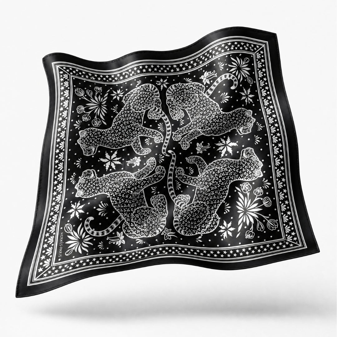 HERMES Leopards Bandana Vintage Hermes Framed Scarf