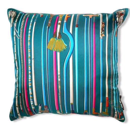 Vintage Hermes Pillow Les Cannes Vintage Silk Scarf Pillow 17" at Vintage Luxe Up
