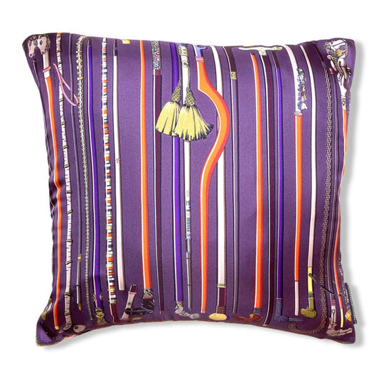 Vintage Hermes Pillow Les Cannes Vintage Silk Scarf Pillow 17" at Vintage Luxe Up