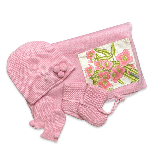 Vintage Hermes Blanket Les Caraibes Vintage Silk Scarf & Cashmere Baby Set at Vintage Luxe Up