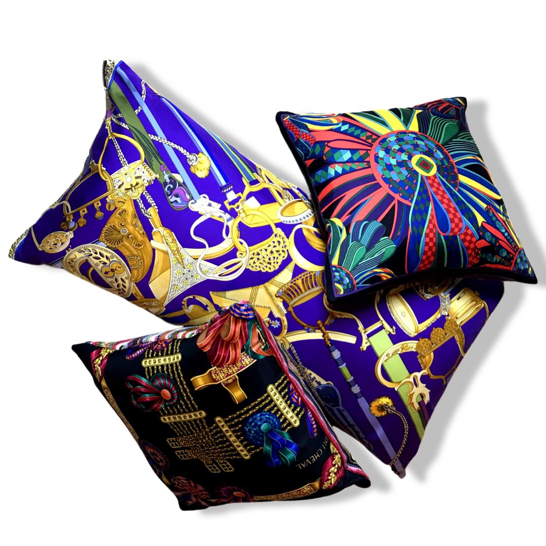 Les Flots du Cheval Vintage Silk Scarf Pillow 17"