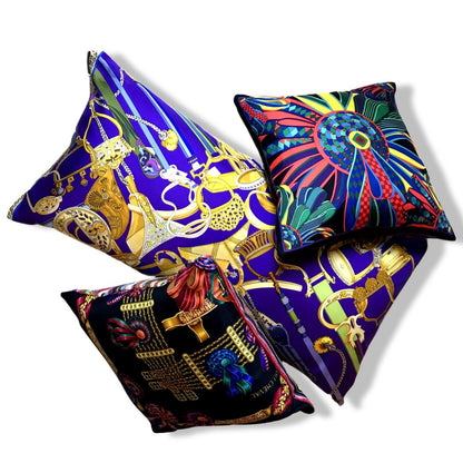 Les Flots du Cheval Vintage Silk Scarf Pillow 17"