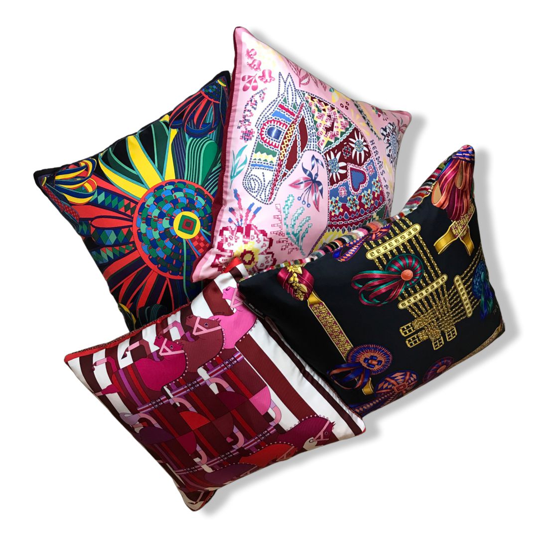 Les Flots du Cheval Vintage Silk Scarf Pillow 17"