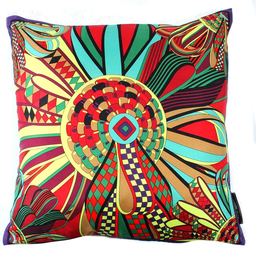 Vintage Hermes Pillow Les Flots du Cheval Vintage Silk Scarf Pillow 17" at Vintage Luxe Up