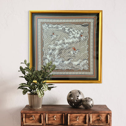 Framed Hermes Scarf Les Mustangs Bandana Framed Vintage Silk Scarf 26" Vintage Hermes at Vintage Luxe Up