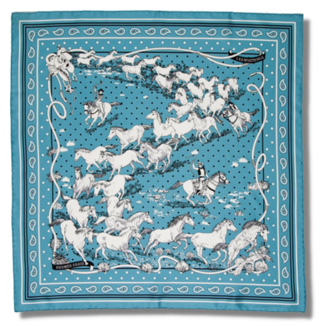 Les Mustangs Bandana Silk Scarf Pillow 22"