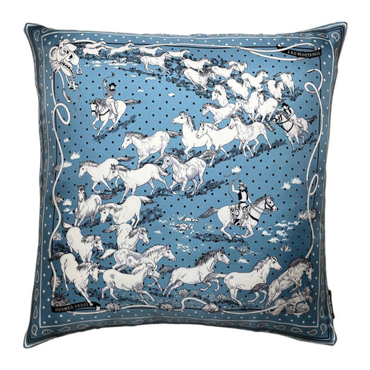 Vintage Hermes Pillow Les Mustangs Bandana Silk Scarf Pillow 22" at Vintage Luxe Up