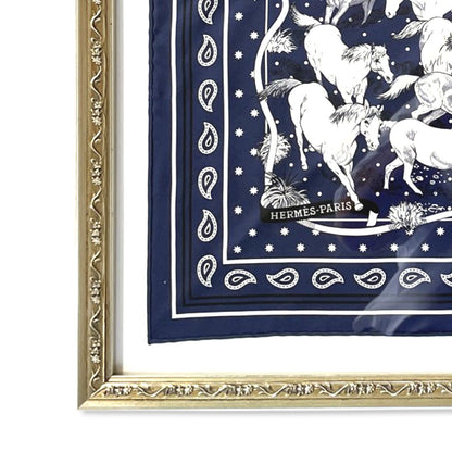 Les Mustangs Navy Bandana Framed Vintage Silk Scarf 26"