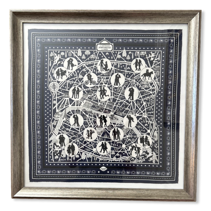 Les Nouveaux Amoureux de Paris Framed Vintage Silk Scarf 27"