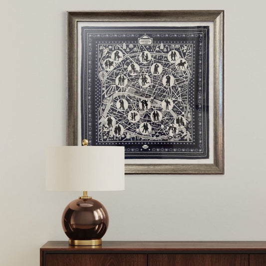 Framed Hermes Scarf Les Nouveaux Amoureux de Paris Framed Vintage Silk Scarf 27" Vintage Hermes at Vintage Luxe Up