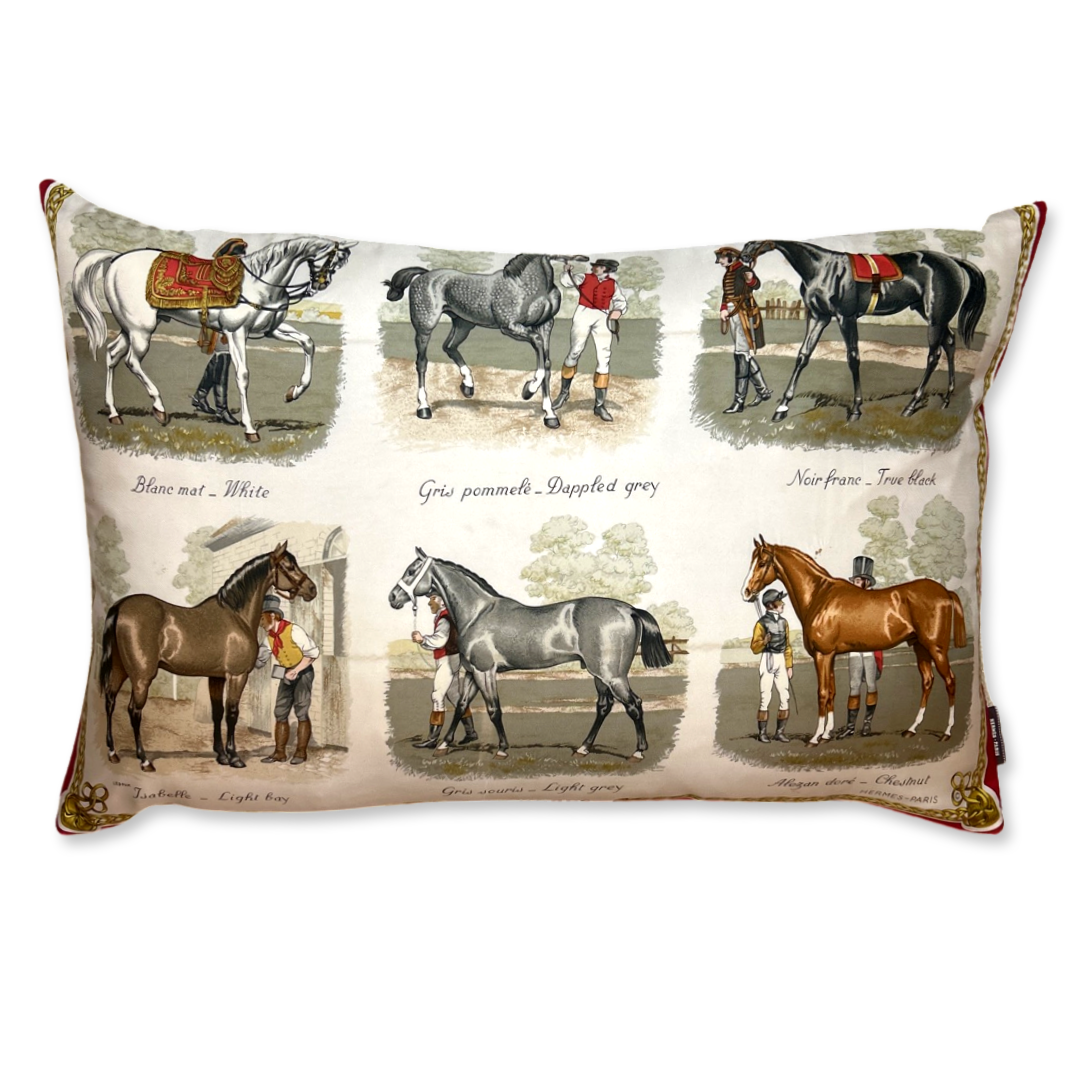 Vintage Hermes Pillow Les Robes Vintage Silk Scarf Lumbar Pillow 30" at Vintage Luxe Up