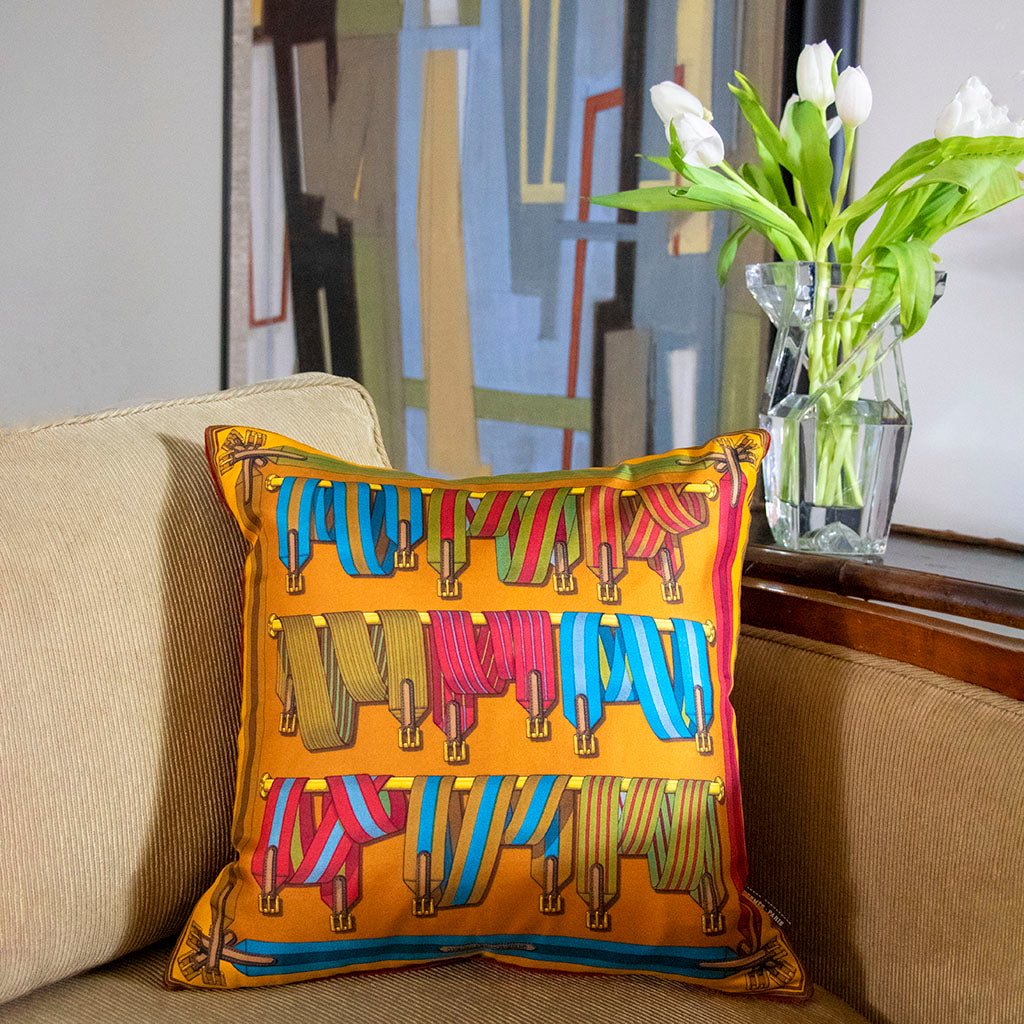 Les Sangles Vintage Silk Scarf Pillow 17"