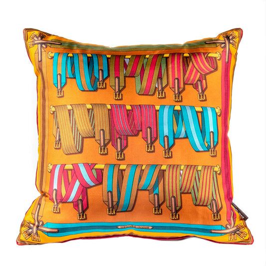 Vintage Hermes Pillow Les Sangles Vintage Silk Scarf Pillow 17" at Vintage Luxe Up
