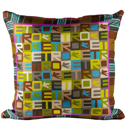 Vintage Etro Pillow Logo Vintage Silk Pocket Square Pillow 17" at Vintage Luxe Up