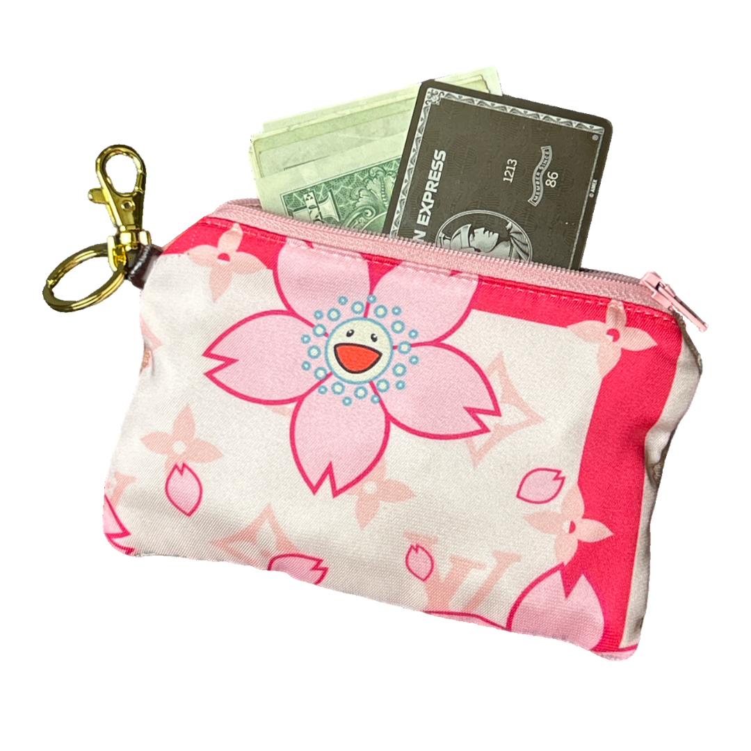 LV Monogram Cherry Blossom Vintage Silk Scarf Coffee Run Keychain Bag