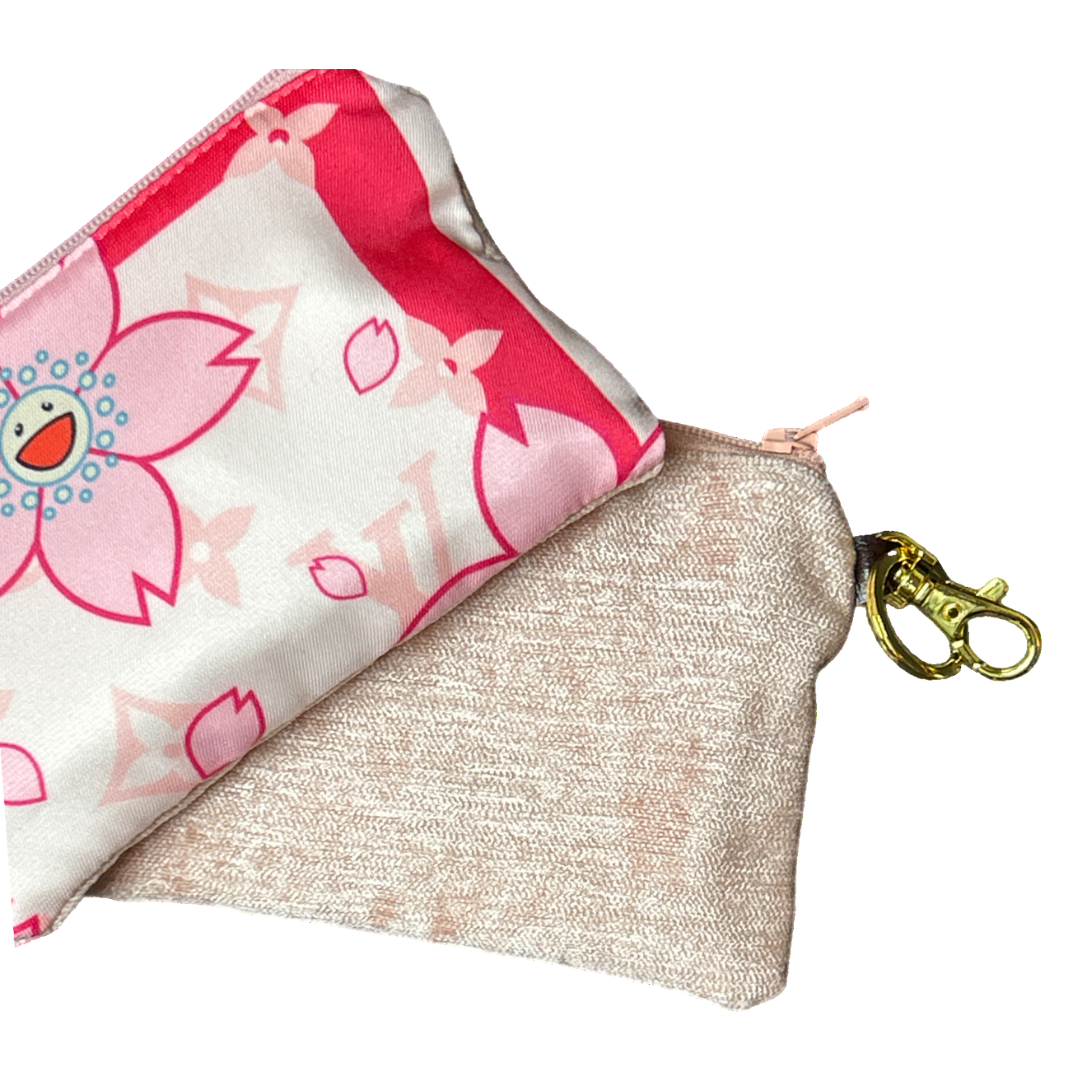 LV Monogram Cherry Blossom Vintage Silk Scarf Coffee Run Keychain Bag