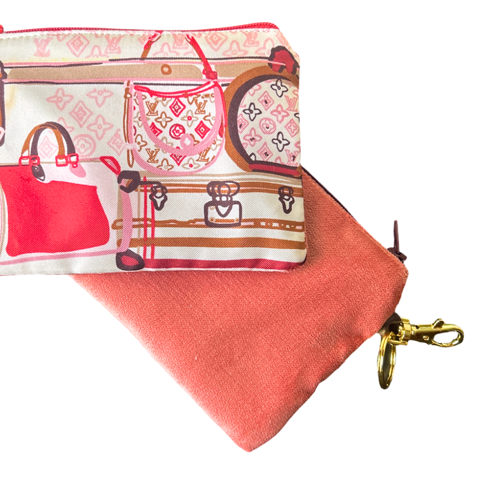 LV Malle Monogram Vintage Silk Scarf Coffee Run Keychain Bag