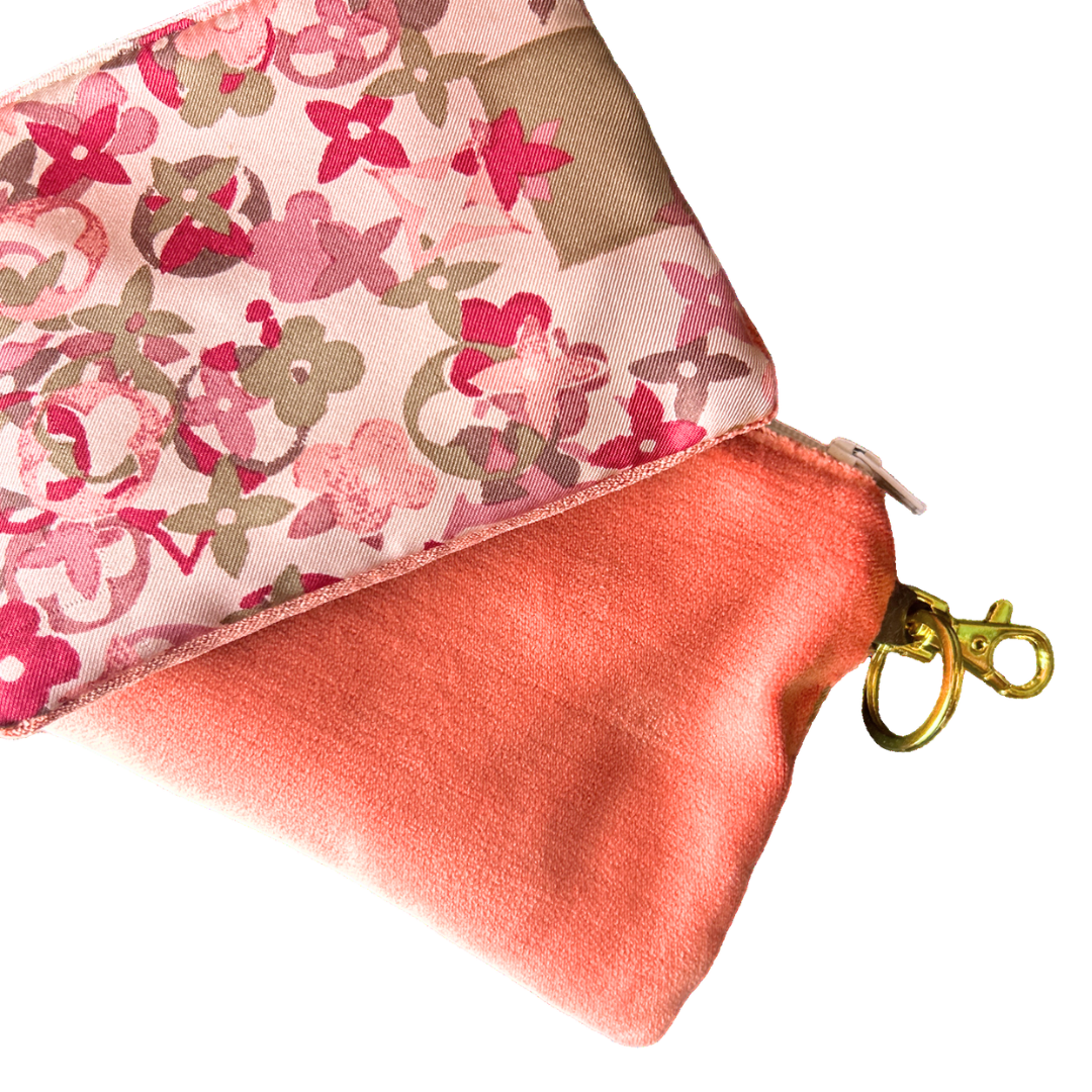 LV Tumbled Monogram Vintage Silk Scarf Coffee Run Keychain Bag