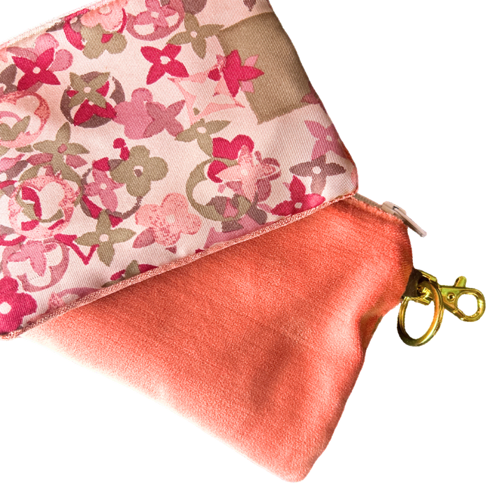 LV Tumbled Monogram Vintage Silk Scarf Coffee Run Keychain Bag